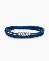 Chevron Triple Wrap Bracelet in Blue Leather with Sterling Silver, 3mm